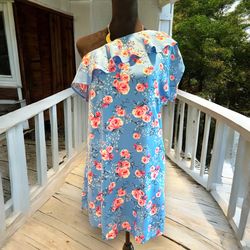Andree By Unit Floral Ruffle Off Shoulder One Sleeve Dress Blue Pink Sz Small