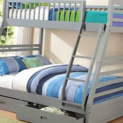 Bunk bed Twin Full with Storage drawers Free Mattress NAVY OR GRAY