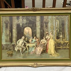 Antique Painting Print  By Francesco Beda “The Chess Game”