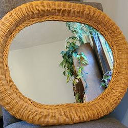 Large Vintage Wicker Mirror 