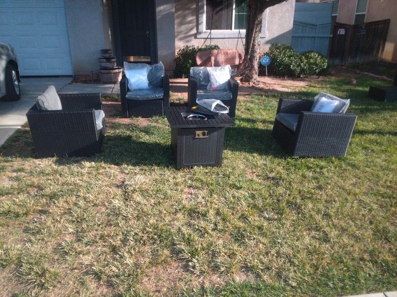Black Wicker Patio Furniture Set Patio Chairs With Propane Fire Pit Outdoor Patio Furniture 🆕