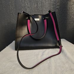 Kate Spade New York Black Cow Leather Tote – Hot Pink Accents – Excellent!