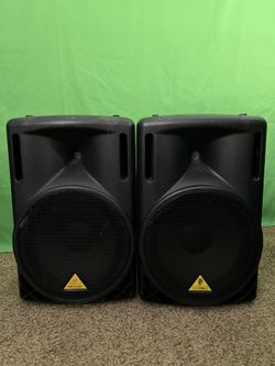 (2) Behringer Eurolive B215D Speakers w/ Odyssey Rolling Bags