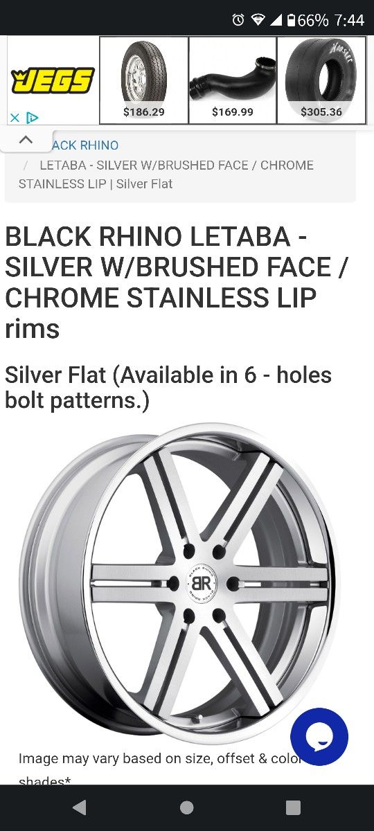 24"BLACK RHINO LETABA - SILVER W/BRUSHED FACE / CHROME STAINLESS LIP rims