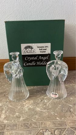 Candle Holders Crystal Angel Pair