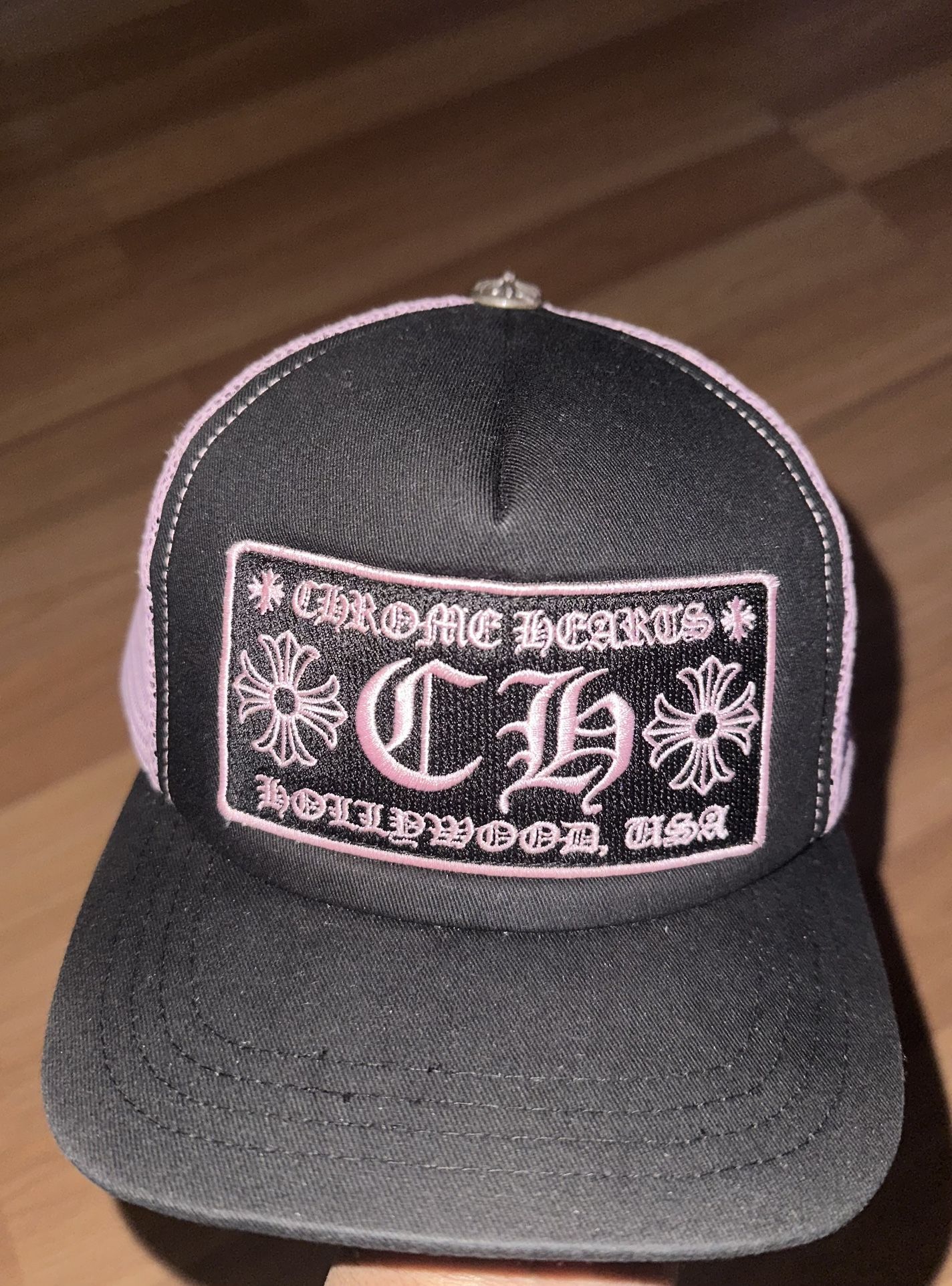 Black And Pink Chrome Heart Hat