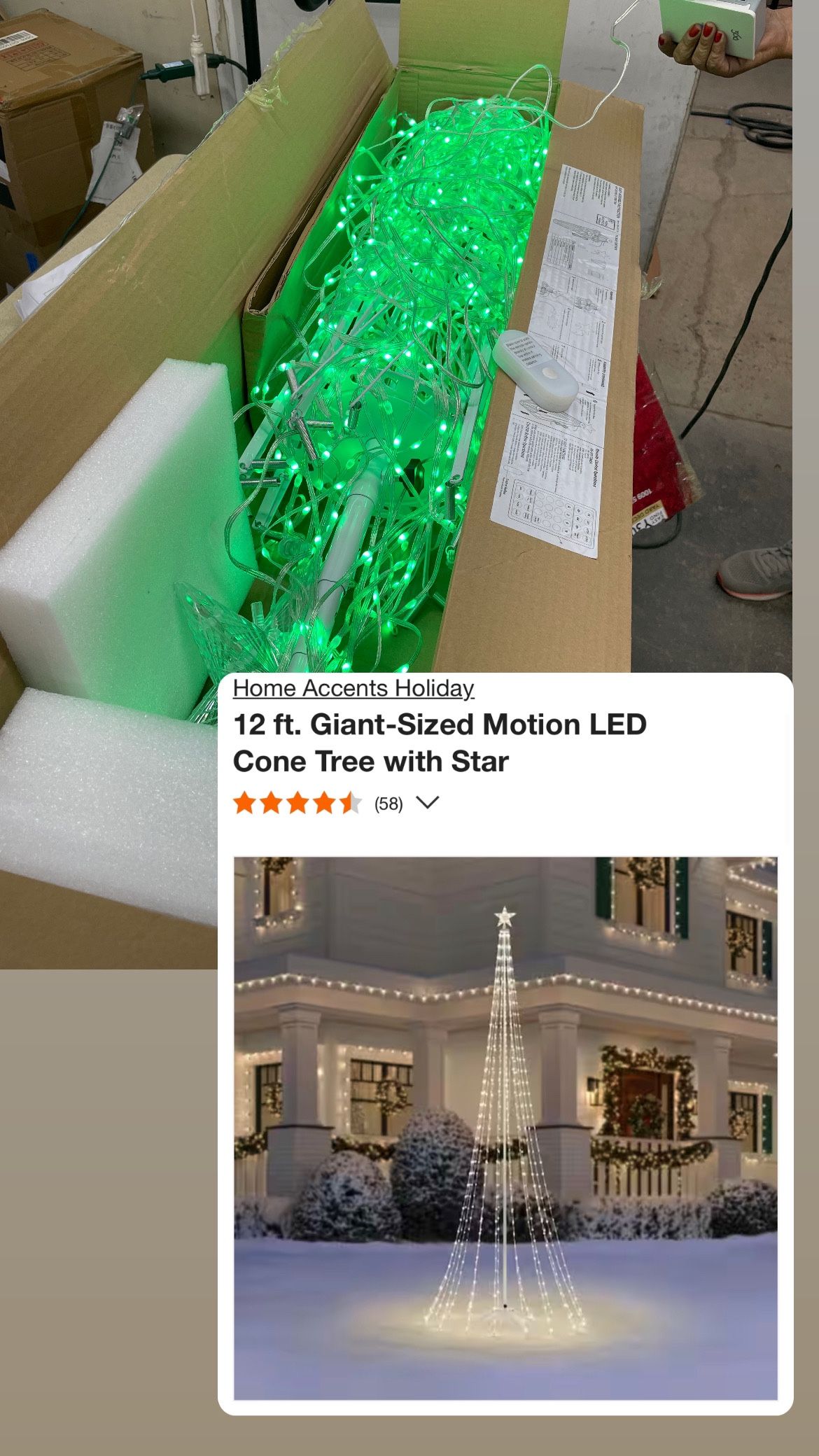 12 ft. Giant-Sized Motion LED Cone Tree with Star Christmas Decorations