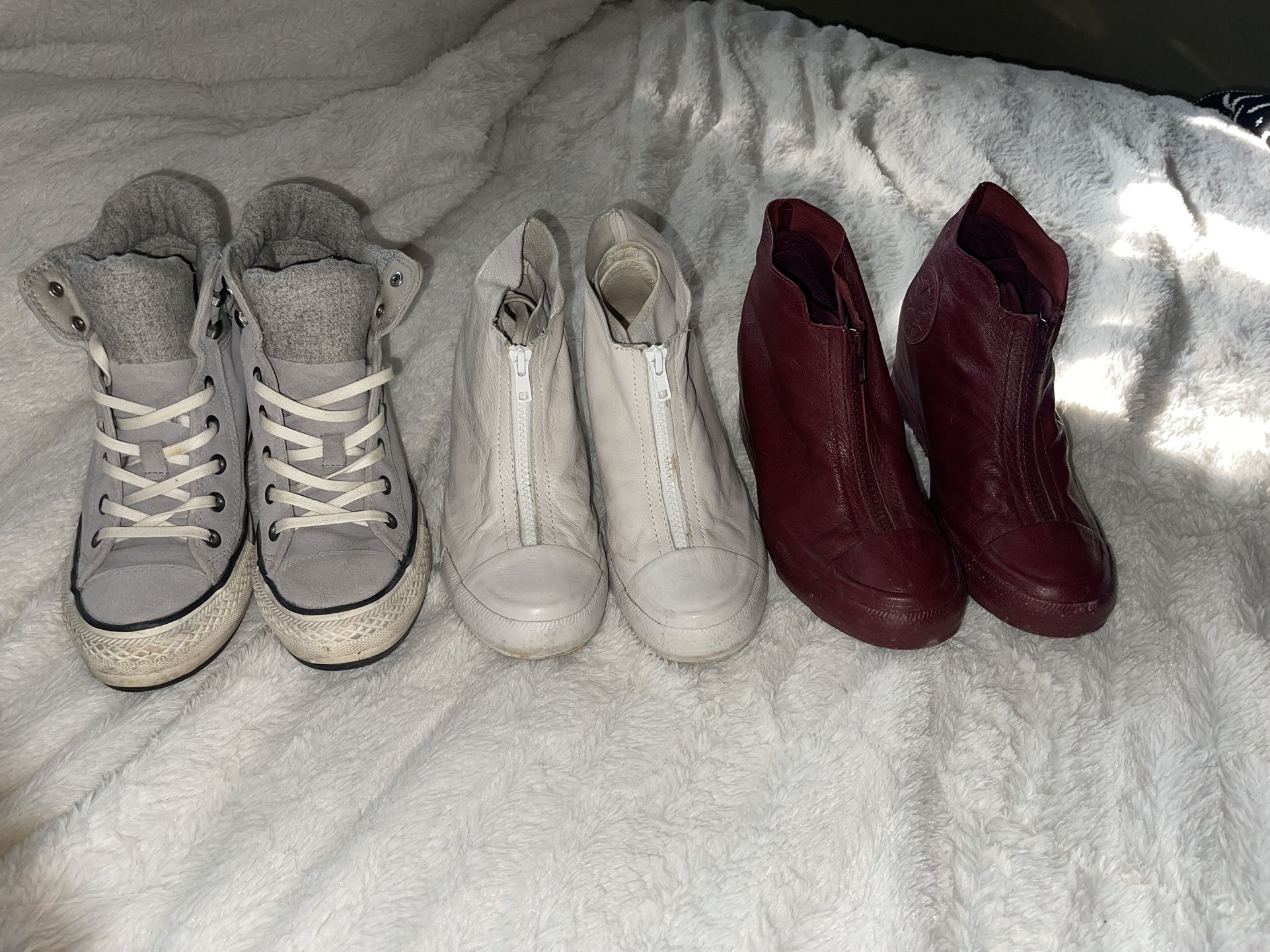 6 1/2 ladies, leather converse, tennis shoes, and one size 7
