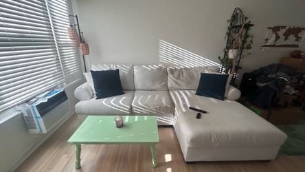 White Fabric Sectional Sofa with Chaise AND MORE. ALL FOR SALE AS ONE LOT
