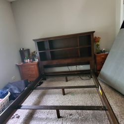 Full Size Bed Frame With Shelving And Plugs