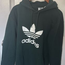 Men’s Dark Green Adidas Hoodie Pull Over Jacket Size L 