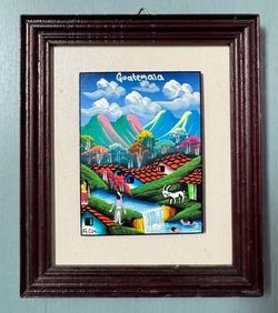 Vintage Framed Guatemalan Folk Art Miniature Painting Signed just $8