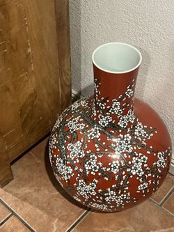 Red Cherry Blossom  Chinese  Vase - Vintage