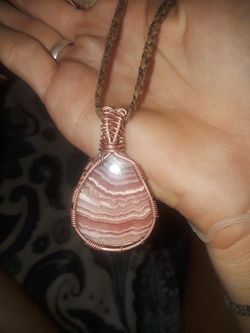 Rhodocrosite wire wrap copper pendant necklace jewelry