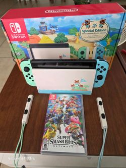 Nintendo switch animal crossing edition with super smash bros