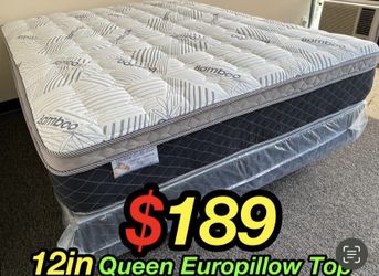 Queen Bamboo Plush Comfort Europillow Top 12inch Matres!!