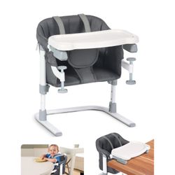 Portable High Chair, Hook on High Chair for Dinner, 3-in-1 Toddler High Chair with Adjustable Height, Foldable Travel High Chair with Tray, Baby High 