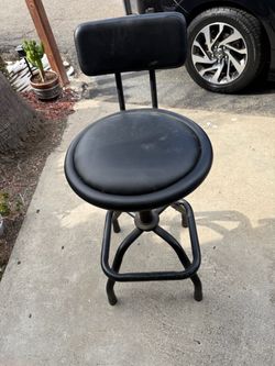 Black Industrial Shop Stool with Back Rest