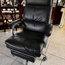 Leather Recliner Desk Chair W Footstool - Like New $50