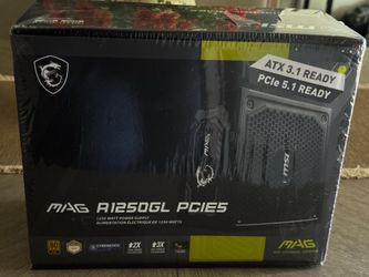 MSI MAG A1250GL PCIE5, Fully Modular Compact Gaming 1250W Power Supply, 80+ Gold, ATX 3.1 & PCIe 5.1 Ready, Native Dual-Color 12V-2x6 Cable, 10 Year W