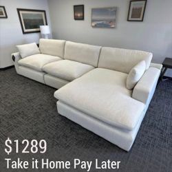Elyza Linen 3-Piece RAF Chaise Sectional