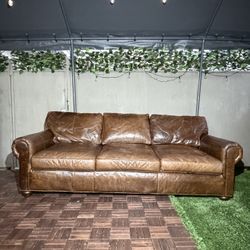 Restoration hardware Lancaster cocoa leather sofa (92” x 48”) READ DESCRIPTION!!