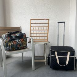 Sewing Machine + Serger + Rolling Craft Storage Bag + Organizer Bundle (Needs Minor Repair)