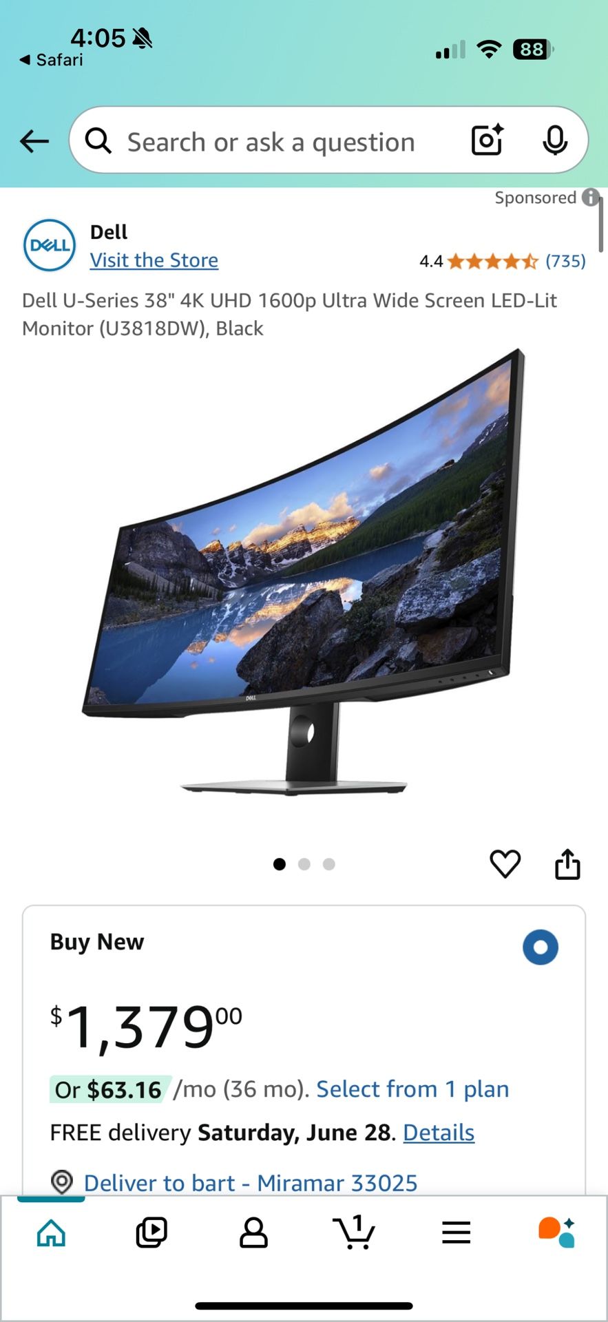 Dell U3818DW 38” 4K UltraWide Monitor