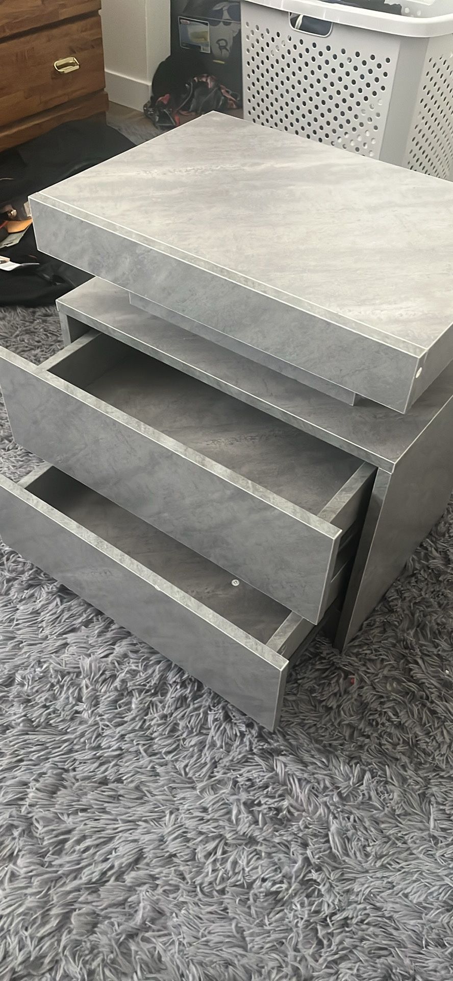 Modern Gray Concrete-Look 2-Drawer Bedside Tables / Nightstands
