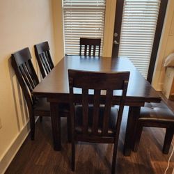 (BEST OFFER) Solid Wood Dining Room Set – Table, 4 Chairs & Bench