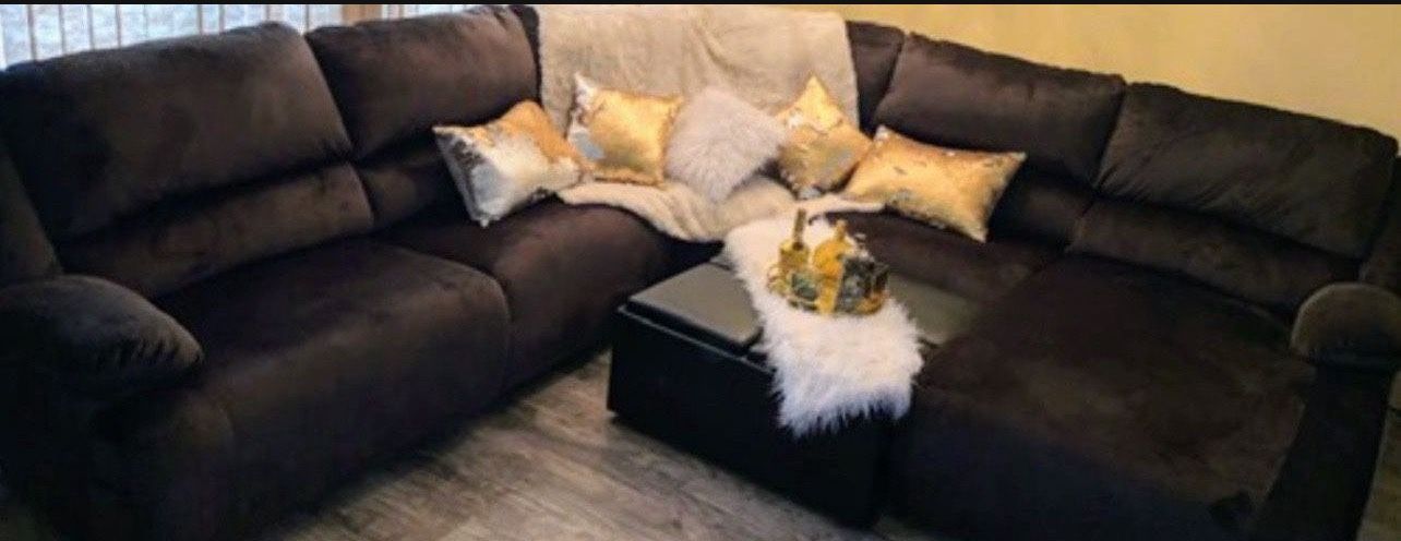 Dark Brown Living Room Recliner Sectional