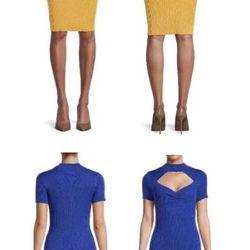 Lady Beautiful Sexy Blue Or Yellow Sweater Dress - Size Medium