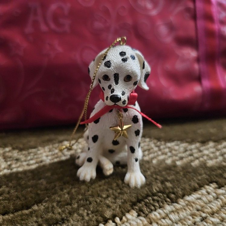 Dalmatian The Fire Department Dog Red Bow Ornament with Gold Star Christmas 