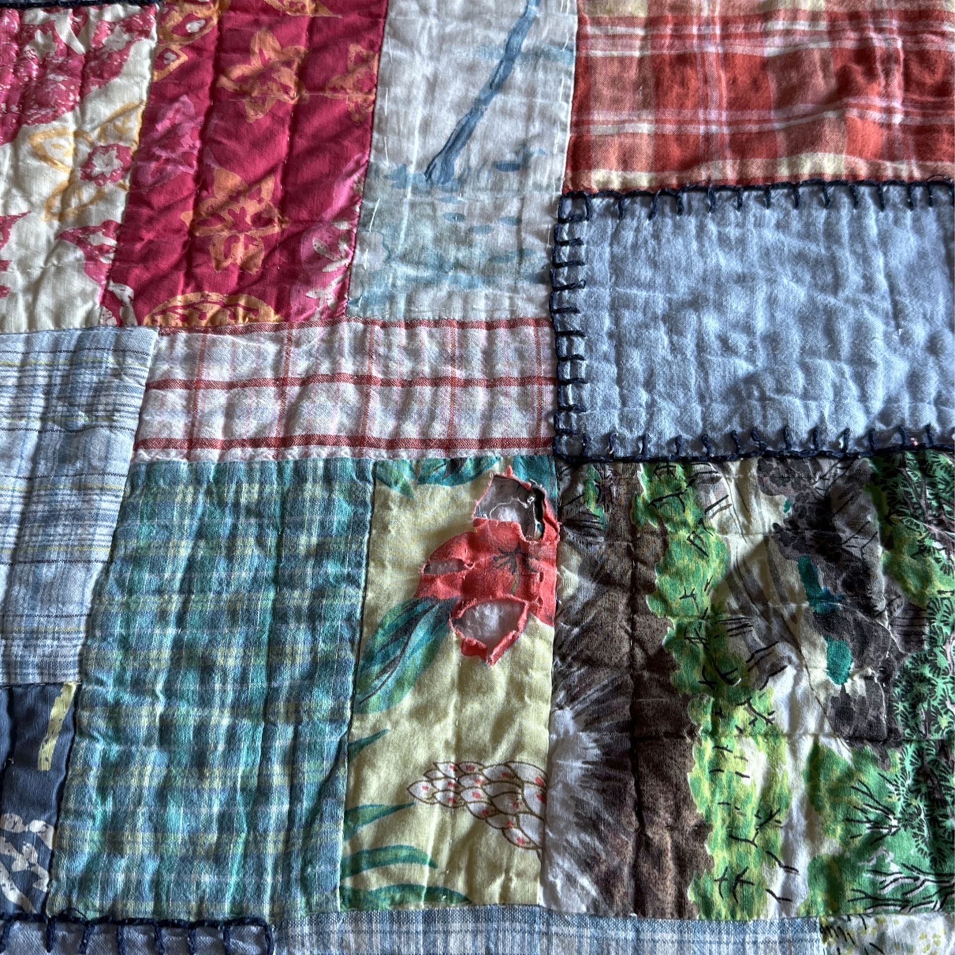 Pottery Barn Queen Size Tropical Palm Trees Reversible Quilt & Standard