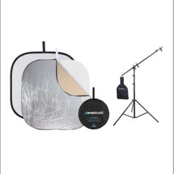 Westcott 6 in 1 Reflector Kit 42" - Bundle With Flashpoint 11.5' 5-Section Super Light Stand/Boom Extension/Reflector Holder Arm