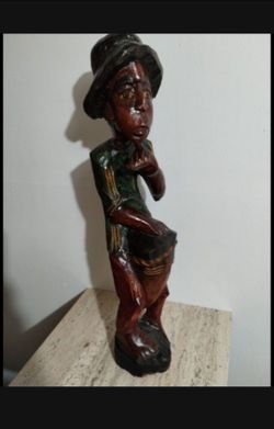 HAND CARVED WOOD DRUMMING ARTIST MAN SCULPTURE 26"×6"
