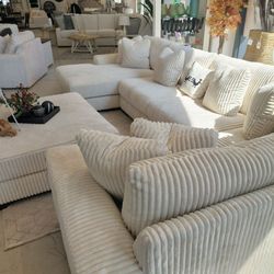 Beige Ivory Corduroy Fabric Modular Sectional Couch Set Fast Delivery Military Discount Only $39 down payment 👉 Please ask Jon Green for a discount w