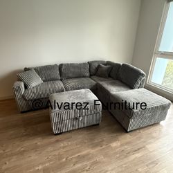 Corduroy Sectional Sofa With Ottoman