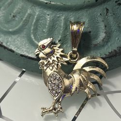 Rooster Gold Plated Pendant With Stones 