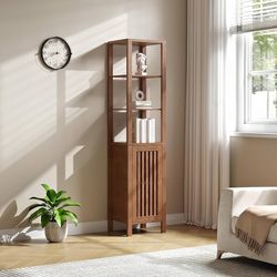 6-Tier Brown Farmhouse Bookshelf with Storage Cabinet & Adjustable Shelf, Rustic Bookcase Home Office Furniture, Organizer for Living Room, Bedroom 