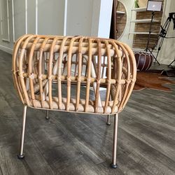 Rattan Coffee Table – Boho Wicker Accent Table with Metal Legs