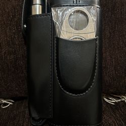 AMANCY Classic Black Leather 3 Fingers Cigar Case