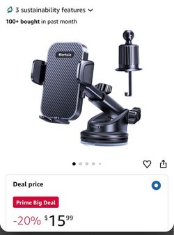 Rorhxia Universal Car Phone Mount 3-in-1 Suction/Clip 360 Adjustable Black