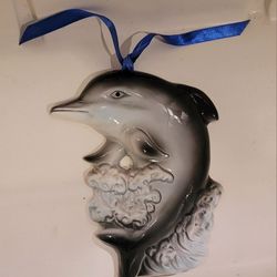 8" HIGH HANGING CERAMIC DOLPHIN -tiny Chip On Fin