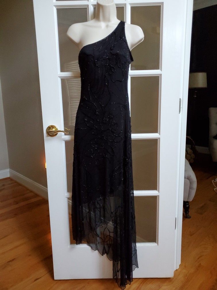 Cache' Formal Black Dress Small Stretch Intricate Beadwork 