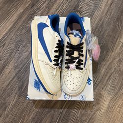 Air Jordan 1 Low Fragment x Travis Scott Sail Military Blue Size 9.5