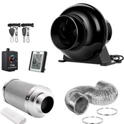 4'' 195 CFM Inline Fan Carbon Filter 8 Feet Ducting Ventilation Kits