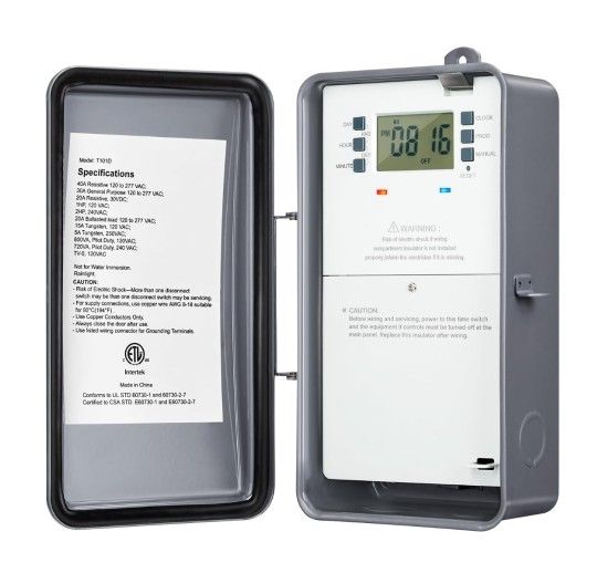 Suraielec 7-Day Digital Pool Timer, 40 AMP Heavy Duty, 120/240/277 VAC, Outdoor Metal Casing, Electric Timer Switch Box for Pump, Heater, Spa, Lights