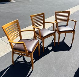 Vintage Knoll honey oak wooden ladderback armchairs office chairs