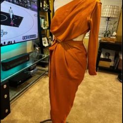 ASOS  Satin One Sleeve Midi Dress With Cut Out Waist
